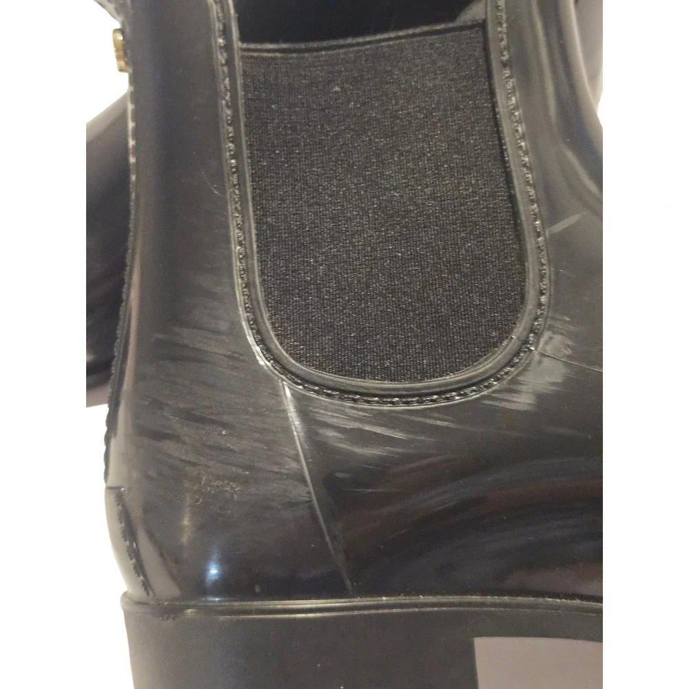 Sam Edelman Tinsley Women Black Glossy Chelsea Rain Boots Size 9 Waterproof